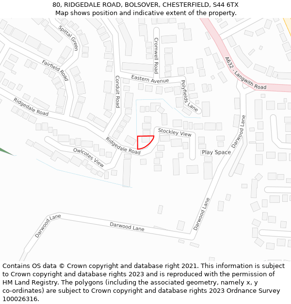 80, RIDGEDALE ROAD, BOLSOVER, CHESTERFIELD, S44 6TX: Location map and indicative extent of plot