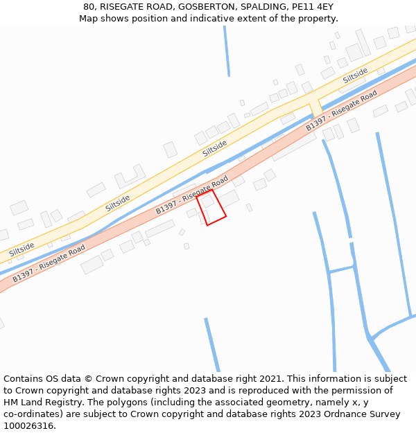 80, RISEGATE ROAD, GOSBERTON, SPALDING, PE11 4EY: Location map and indicative extent of plot