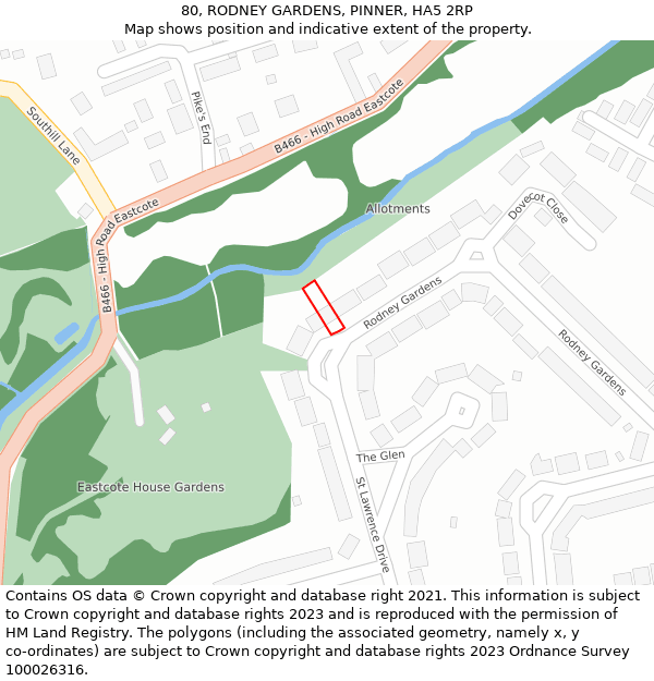80, RODNEY GARDENS, PINNER, HA5 2RP: Location map and indicative extent of plot