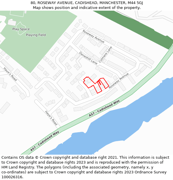 80, ROSEWAY AVENUE, CADISHEAD, MANCHESTER, M44 5GJ: Location map and indicative extent of plot