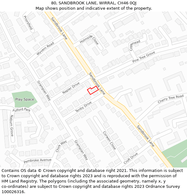 80, SANDBROOK LANE, WIRRAL, CH46 0QJ: Location map and indicative extent of plot