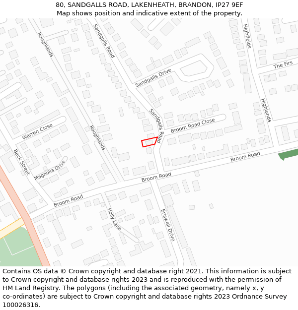 80, SANDGALLS ROAD, LAKENHEATH, BRANDON, IP27 9EF: Location map and indicative extent of plot