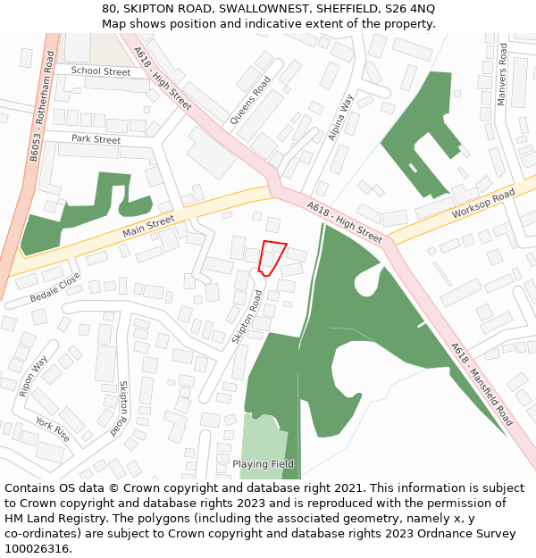 80, SKIPTON ROAD, SWALLOWNEST, SHEFFIELD, S26 4NQ: Location map and indicative extent of plot