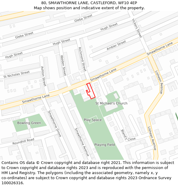 80, SMAWTHORNE LANE, CASTLEFORD, WF10 4EP: Location map and indicative extent of plot