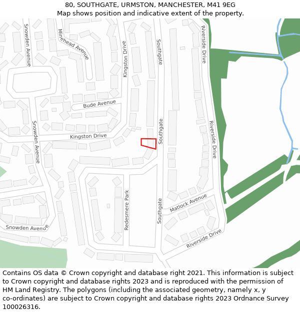 80, SOUTHGATE, URMSTON, MANCHESTER, M41 9EG: Location map and indicative extent of plot