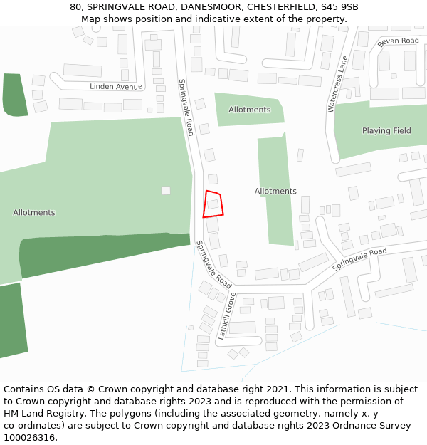 80, SPRINGVALE ROAD, DANESMOOR, CHESTERFIELD, S45 9SB: Location map and indicative extent of plot