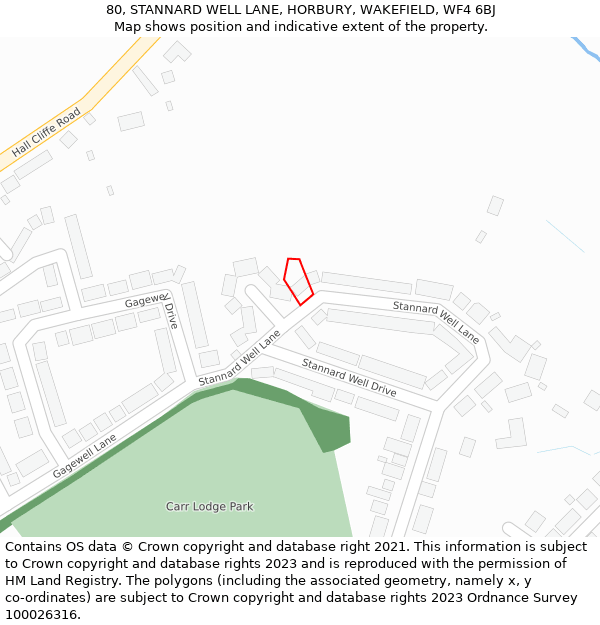 80, STANNARD WELL LANE, HORBURY, WAKEFIELD, WF4 6BJ: Location map and indicative extent of plot