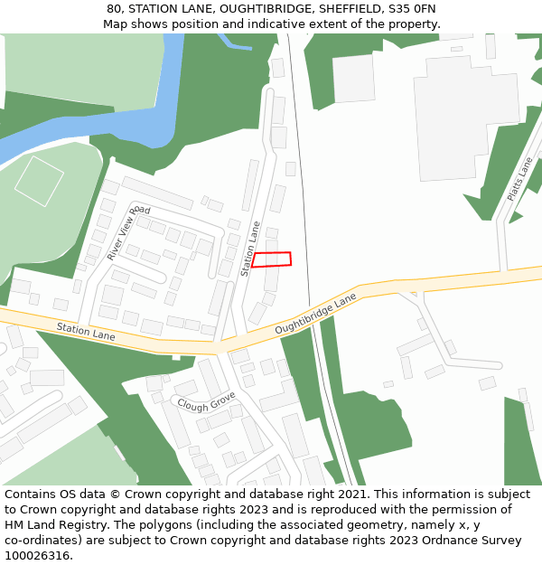 80, STATION LANE, OUGHTIBRIDGE, SHEFFIELD, S35 0FN: Location map and indicative extent of plot