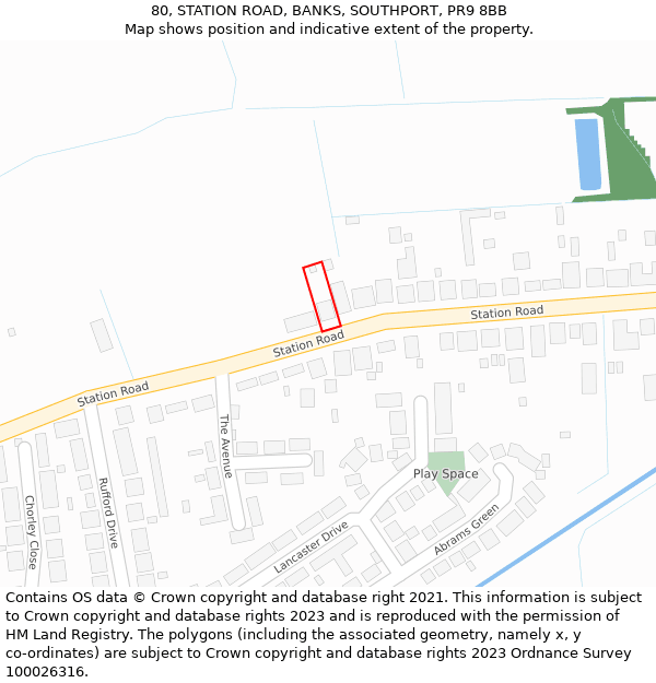 80, STATION ROAD, BANKS, SOUTHPORT, PR9 8BB: Location map and indicative extent of plot