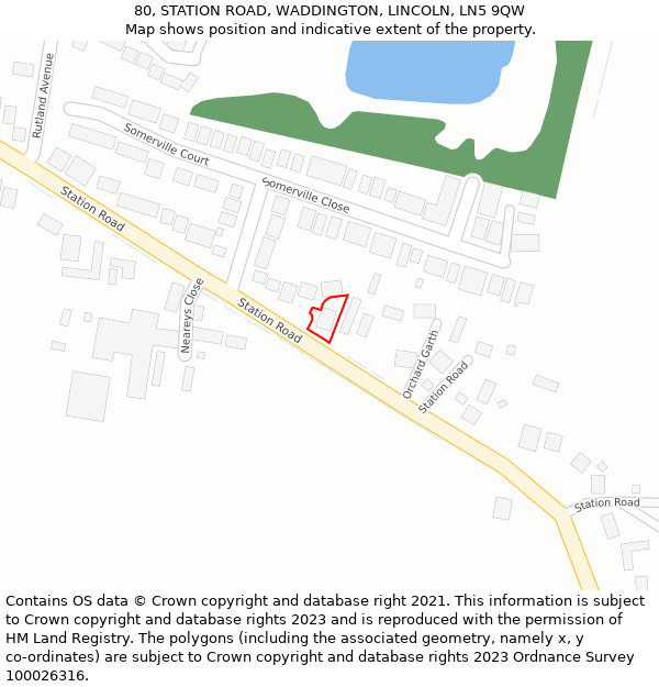 80, STATION ROAD, WADDINGTON, LINCOLN, LN5 9QW: Location map and indicative extent of plot