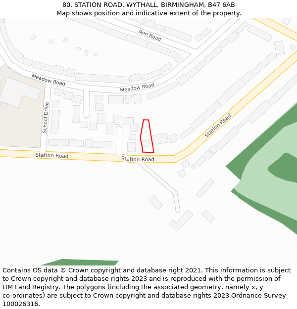 80, STATION ROAD, WYTHALL, BIRMINGHAM, B47 6AB: Location map and indicative extent of plot