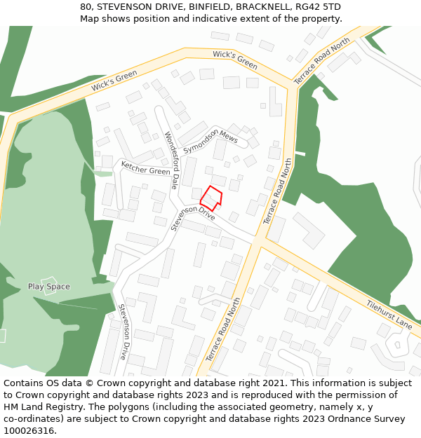 80, STEVENSON DRIVE, BINFIELD, BRACKNELL, RG42 5TD: Location map and indicative extent of plot