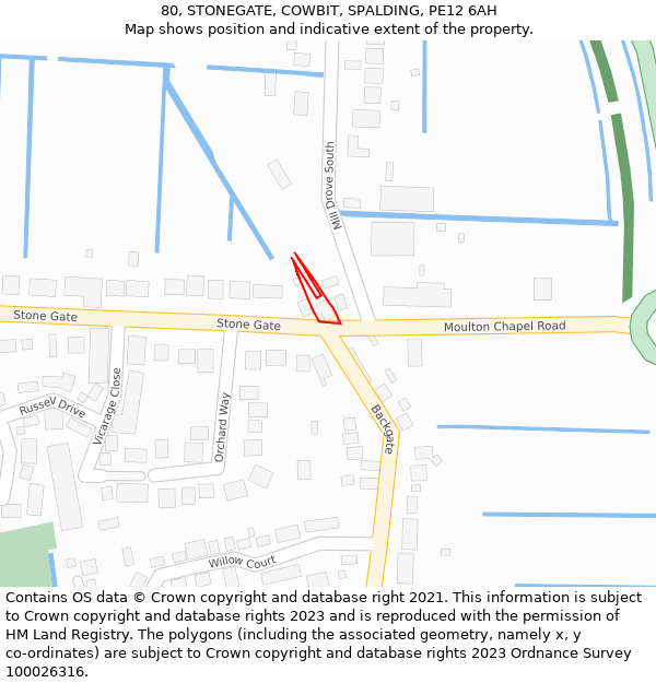 80, STONEGATE, COWBIT, SPALDING, PE12 6AH: Location map and indicative extent of plot