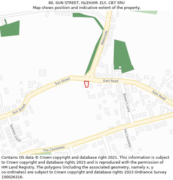 80, SUN STREET, ISLEHAM, ELY, CB7 5RU: Location map and indicative extent of plot