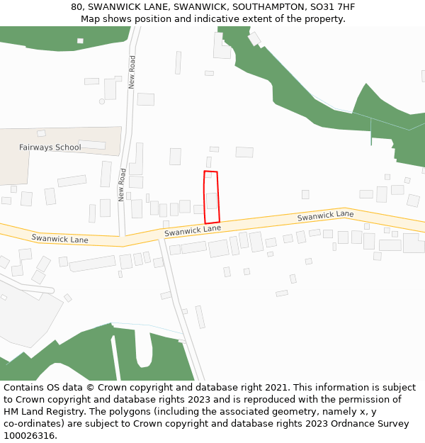80, SWANWICK LANE, SWANWICK, SOUTHAMPTON, SO31 7HF: Location map and indicative extent of plot