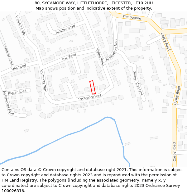 80, SYCAMORE WAY, LITTLETHORPE, LEICESTER, LE19 2HU: Location map and indicative extent of plot