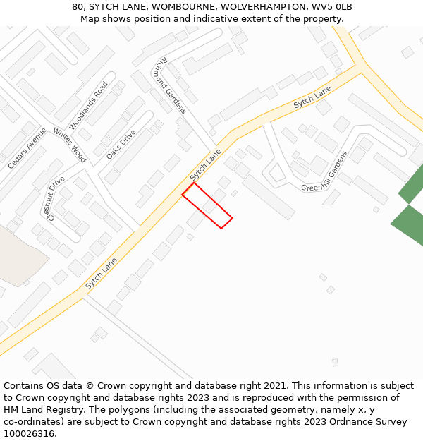 80, SYTCH LANE, WOMBOURNE, WOLVERHAMPTON, WV5 0LB: Location map and indicative extent of plot