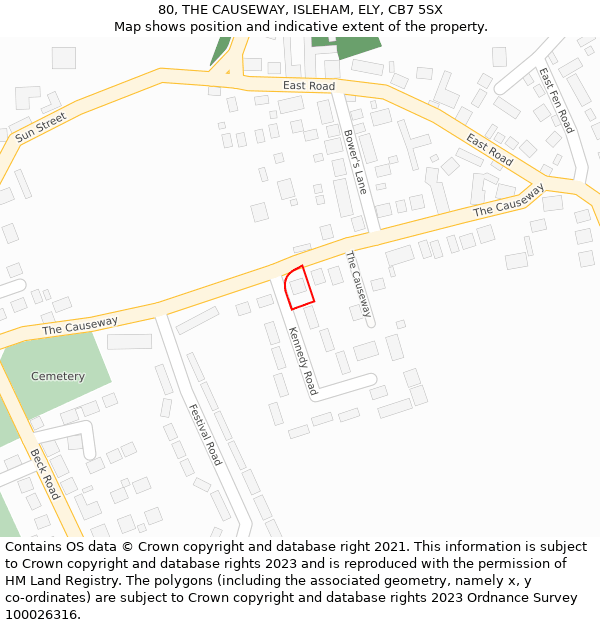 80, THE CAUSEWAY, ISLEHAM, ELY, CB7 5SX: Location map and indicative extent of plot