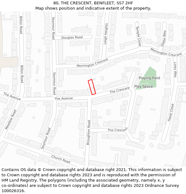 80, THE CRESCENT, BENFLEET, SS7 2HF: Location map and indicative extent of plot