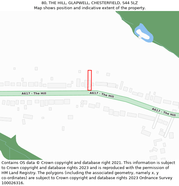 80, THE HILL, GLAPWELL, CHESTERFIELD, S44 5LZ: Location map and indicative extent of plot