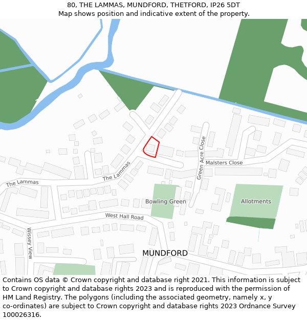 80, THE LAMMAS, MUNDFORD, THETFORD, IP26 5DT: Location map and indicative extent of plot