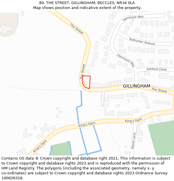 80, THE STREET, GILLINGHAM, BECCLES, NR34 0LA: Location map and indicative extent of plot