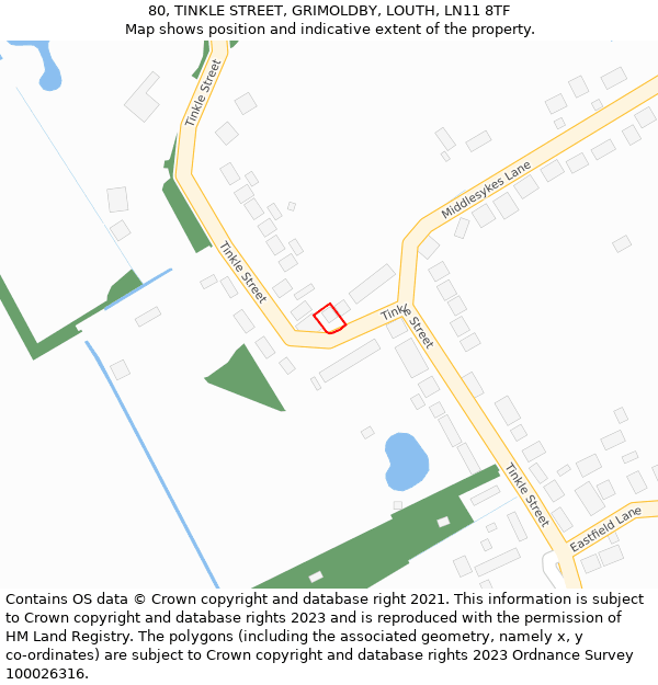 80, TINKLE STREET, GRIMOLDBY, LOUTH, LN11 8TF: Location map and indicative extent of plot