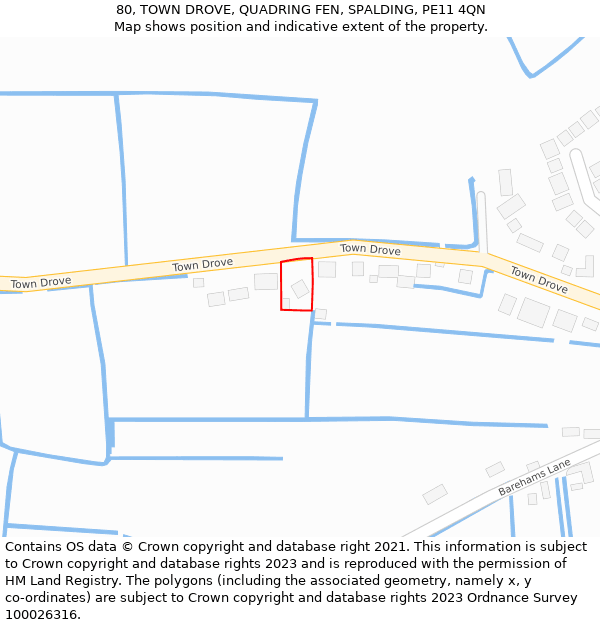 80, TOWN DROVE, QUADRING FEN, SPALDING, PE11 4QN: Location map and indicative extent of plot
