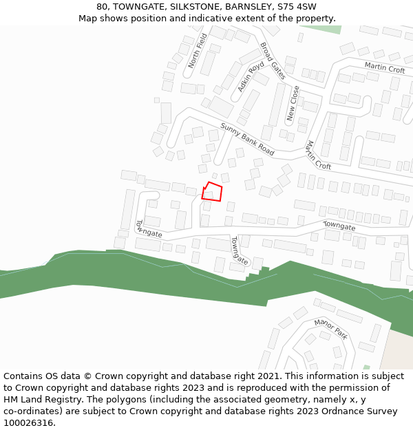 80, TOWNGATE, SILKSTONE, BARNSLEY, S75 4SW: Location map and indicative extent of plot