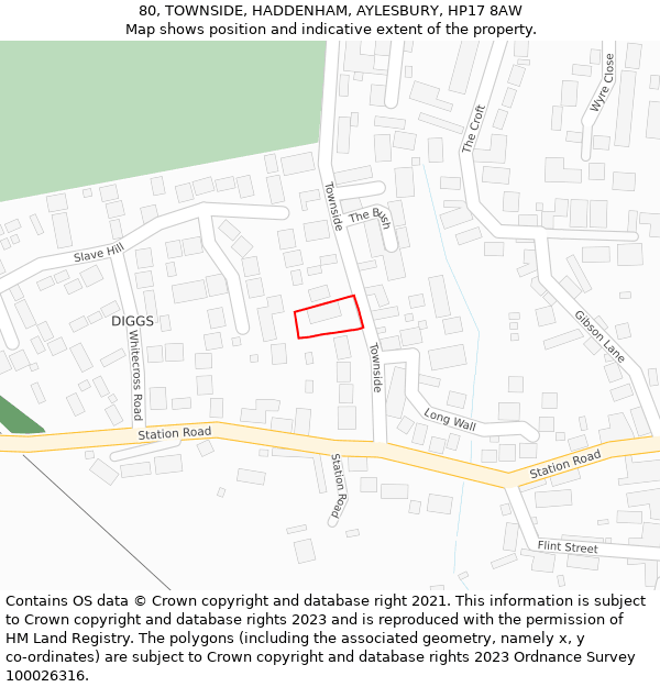 80, TOWNSIDE, HADDENHAM, AYLESBURY, HP17 8AW: Location map and indicative extent of plot