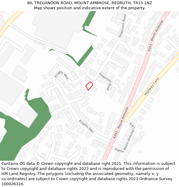 80, TREGANOON ROAD, MOUNT AMBROSE, REDRUTH, TR15 1NZ: Location map and indicative extent of plot