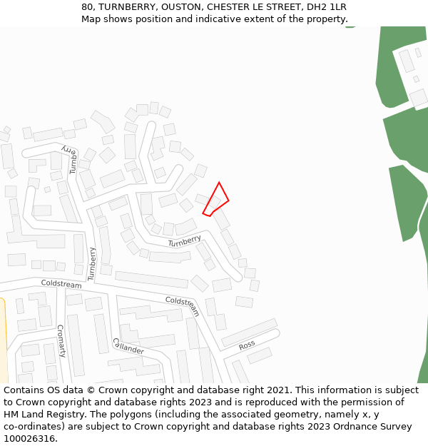 80, TURNBERRY, OUSTON, CHESTER LE STREET, DH2 1LR: Location map and indicative extent of plot
