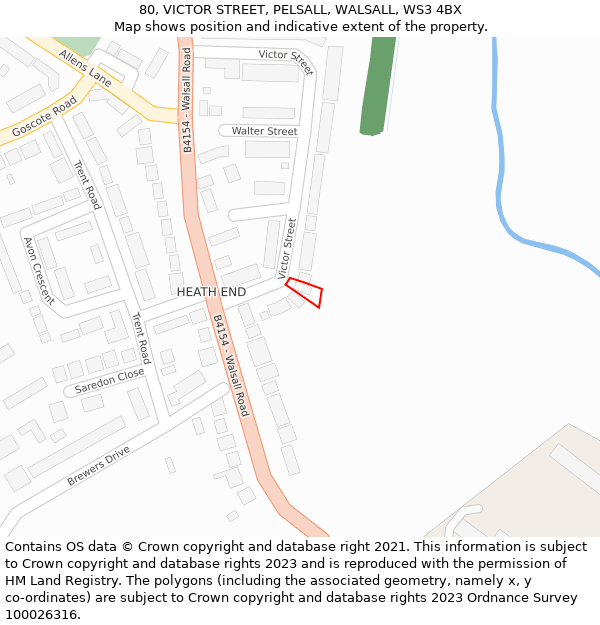 80, VICTOR STREET, PELSALL, WALSALL, WS3 4BX: Location map and indicative extent of plot