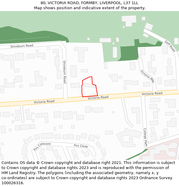 80, VICTORIA ROAD, FORMBY, LIVERPOOL, L37 1LL: Location map and indicative extent of plot