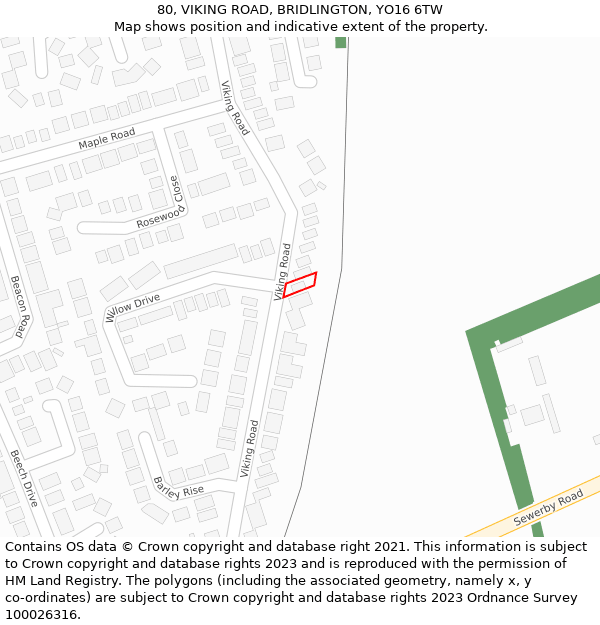 80, VIKING ROAD, BRIDLINGTON, YO16 6TW: Location map and indicative extent of plot