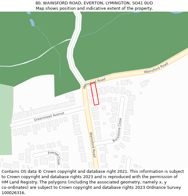 80, WAINSFORD ROAD, EVERTON, LYMINGTON, SO41 0UD: Location map and indicative extent of plot