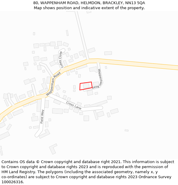 80, WAPPENHAM ROAD, HELMDON, BRACKLEY, NN13 5QA: Location map and indicative extent of plot