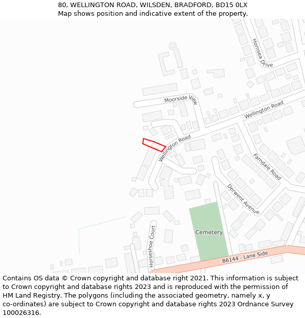80, WELLINGTON ROAD, WILSDEN, BRADFORD, BD15 0LX: Location map and indicative extent of plot