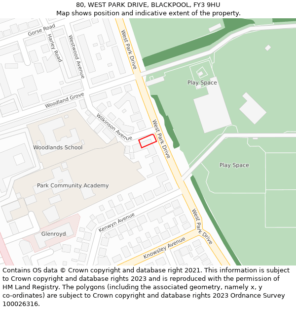 80, WEST PARK DRIVE, BLACKPOOL, FY3 9HU: Location map and indicative extent of plot