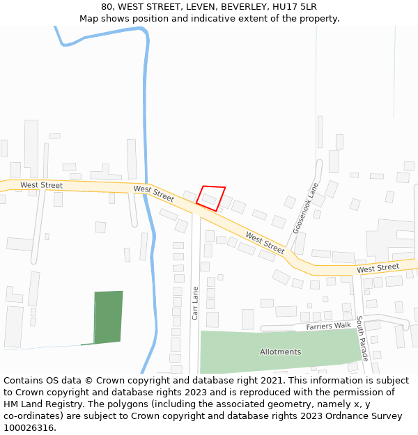80, WEST STREET, LEVEN, BEVERLEY, HU17 5LR: Location map and indicative extent of plot