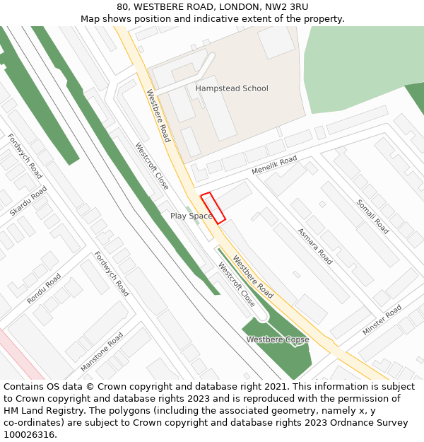 80, WESTBERE ROAD, LONDON, NW2 3RU: Location map and indicative extent of plot