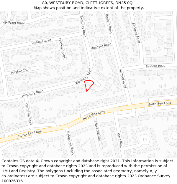 80, WESTBURY ROAD, CLEETHORPES, DN35 0QL: Location map and indicative extent of plot