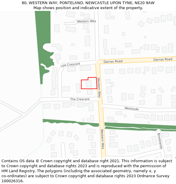 80, WESTERN WAY, PONTELAND, NEWCASTLE UPON TYNE, NE20 9AW: Location map and indicative extent of plot