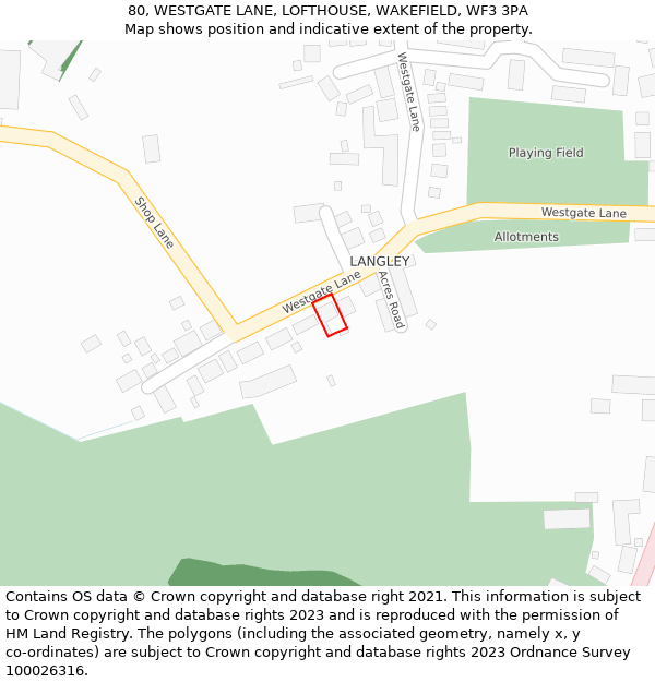 80, WESTGATE LANE, LOFTHOUSE, WAKEFIELD, WF3 3PA: Location map and indicative extent of plot