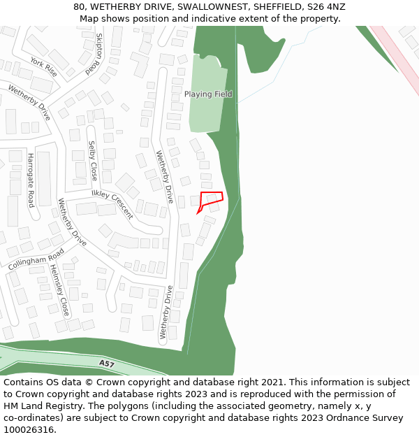 80, WETHERBY DRIVE, SWALLOWNEST, SHEFFIELD, S26 4NZ: Location map and indicative extent of plot