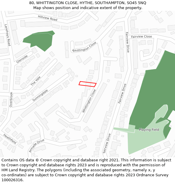 80, WHITTINGTON CLOSE, HYTHE, SOUTHAMPTON, SO45 5NQ: Location map and indicative extent of plot