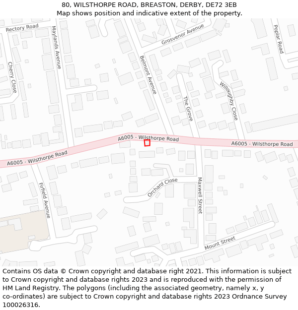 80, WILSTHORPE ROAD, BREASTON, DERBY, DE72 3EB: Location map and indicative extent of plot