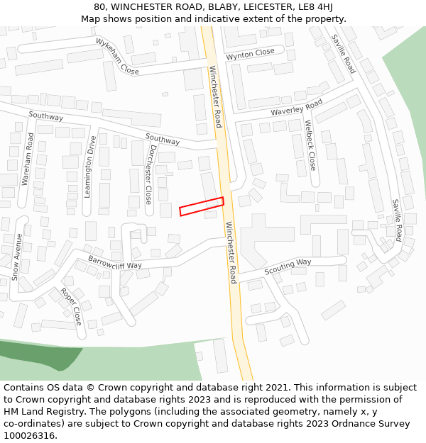 80, WINCHESTER ROAD, BLABY, LEICESTER, LE8 4HJ: Location map and indicative extent of plot