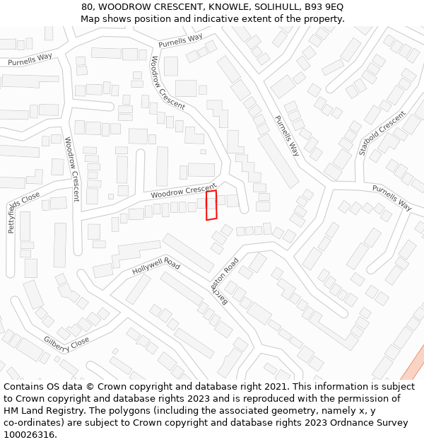 80, WOODROW CRESCENT, KNOWLE, SOLIHULL, B93 9EQ: Location map and indicative extent of plot