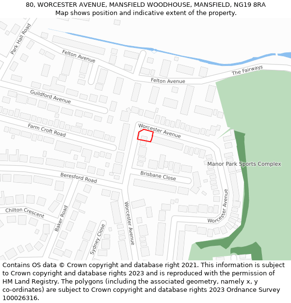 80, WORCESTER AVENUE, MANSFIELD WOODHOUSE, MANSFIELD, NG19 8RA: Location map and indicative extent of plot